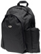 Black backpack diaper bag.