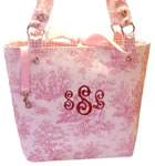 Toile Baby Diaper Bags with Monogram.